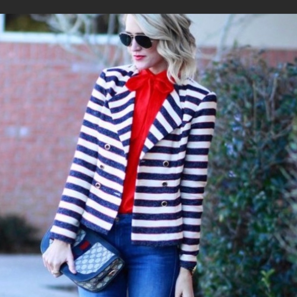 CABI Cruise Jacket Blazer Nautical Double-Breasted 5094 Woven Stripe Modern S 10